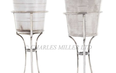 [V] RARE PAIR OF SILVER PLATED WINE COOLER STANDS FOR THE WHITE STAR LINE, CIRCA 1922