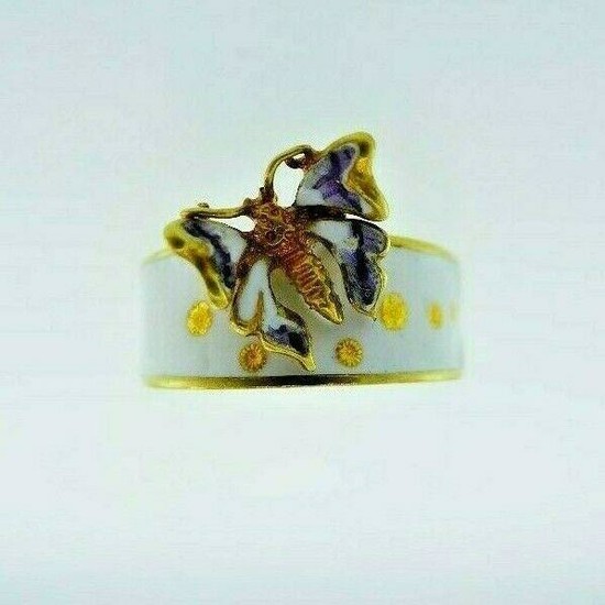 VINTAGE 14k Yellow Gold & Enamel Butterfly Band Ring