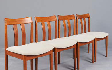Vamdrup Stolefabrik, four chairs/dining room chairs, teak, wool, 1960s, Denmark (4).