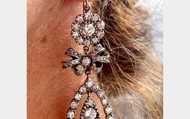 Victorian 18K & Silver 7.90 Ct. Diamond Earrings