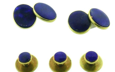 Vintage 14k Yellow Gold and Lapis Cufflinks and Stud