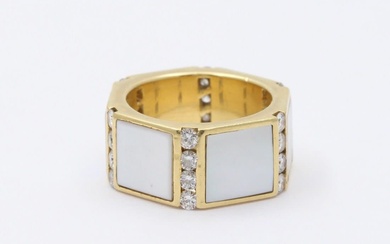Vintage 18K Gold, Diamond, Mother of Pearl Octagonal Eternity Band,...