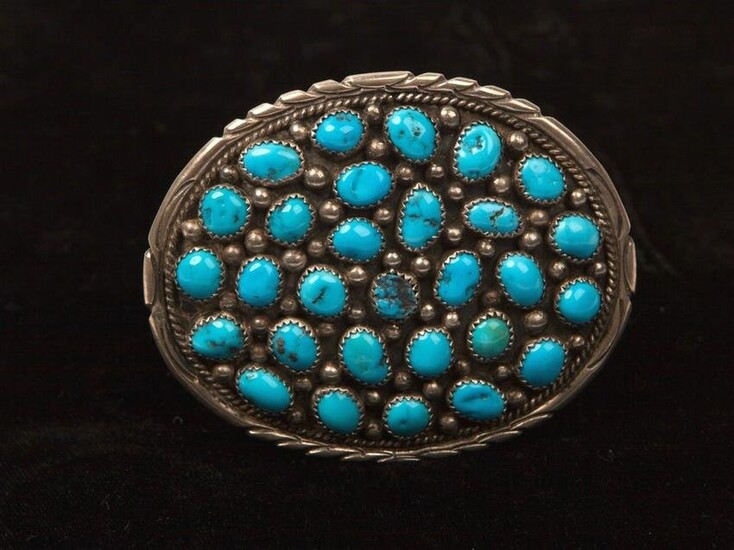 Vintage Zuni Turquoise and Sterling Silver Belt Buckle