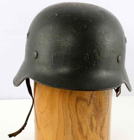 WWII GERMAN M35 HELMET MARKED 57 NAME ON LINER