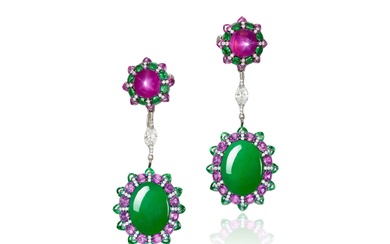 Wallace Chan Pair of Star Ruby, Jadeite, Gem Set and...