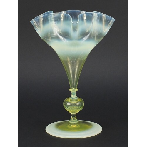 Whitefriars Venetian inspired straw opal glass vase with kno...