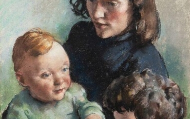 William Dring RA, British 1904-1990 - Portrait of a mother and her children, 1942; pastel on paper, signed and dated 'William Dring 42', bears inscribed label to the reverse of the frame, 49.3 x 34.2 cm (ARR)