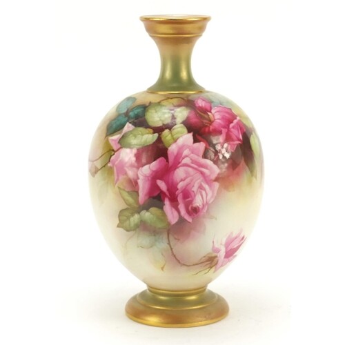 William E Jarmin for Royal Worcester porcelain vase hand pai...