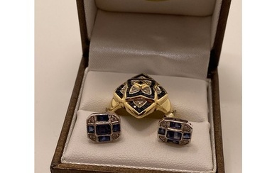 Yellow gold Diamond and Sapphire Art Deco inspired ring, hal...