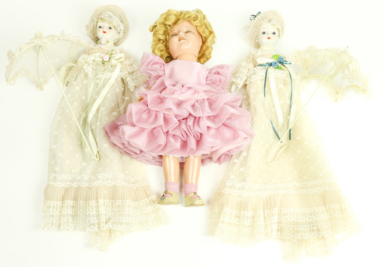 (lot of 3) Victorian style bisque dolls and a Shirley Temple doll