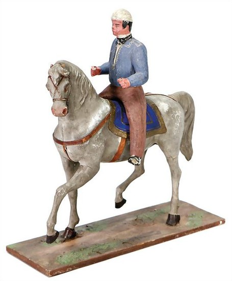papier mâché, horse with rider, Biedermeier, 36 cm