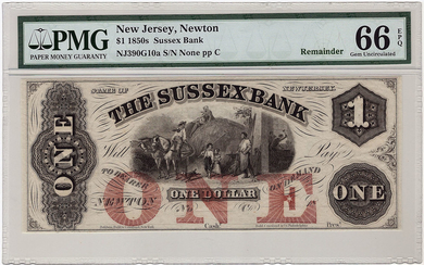 1 Dollar 1850 United States - New Jersey, PMG MS-66 EPQ, Rare Condition