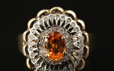 10K Spessartine and Diamond Ring with Scalloped Edges