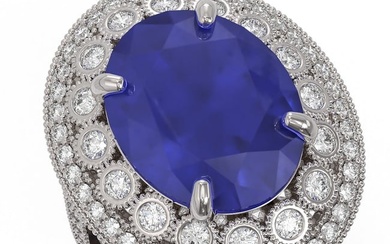 13.85 ctw Certified Sapphire & Diamond Victorian Ring 14K White Gold