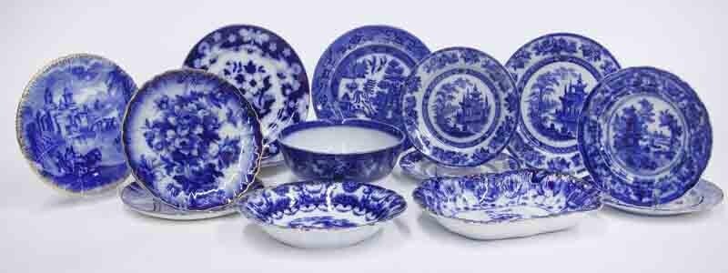 (14) Pcs. Antique English flow blue china.