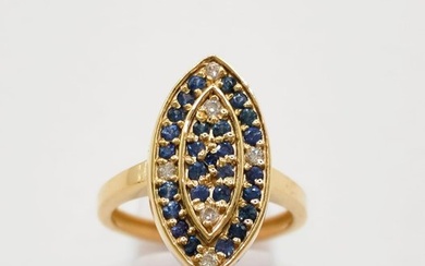 14 kt. Yellow gold - Ring - 1.03 ct Sapphire - Diamonds