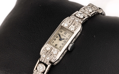 14 kt gold Art-Deco diamond-ladies' wristwatch, WG 585/000, manual winding,...