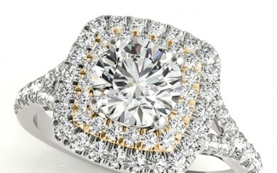 1.45 ctw Certified VS/SI Diamond Solitaire Halo Ring 18k 2Tone Gold