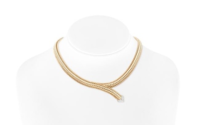 14K Gold Herringbone Chocker Necklace with Diamonds