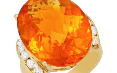 14k Yellow Gold 19.61ct Citrine 0.69ct Diamond Ring