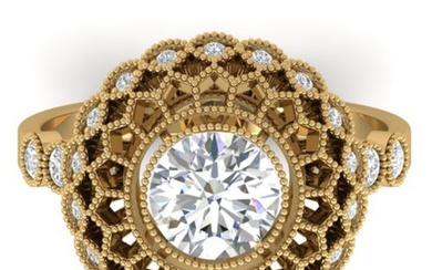1.5 ctw Certified VS/SI Diamond Art Deco Ring 14k Yellow Gold