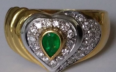 18 kt. Gold - Ring - 0.18 ct Emerald - Diamonds