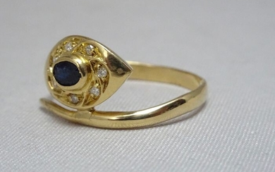 18 kt. Gold - Ring - 0.20 ct Sapphire - Diamond