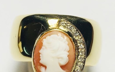 18 kt. Gold, White gold, Yellow gold - Ring cameo - Diamond