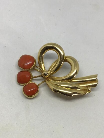 18 kt. Gold, Yellow gold - Brooch, Pendant red coral Sardinia