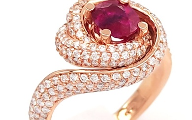 18 kt. Pink gold - Ring - 1.21 ct Ruby - 1.98 ct Diamonds - Lotus 3351-5603