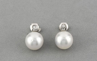 18 kt. South sea pearls, White gold, 10.50 mm - Earrings Diamond