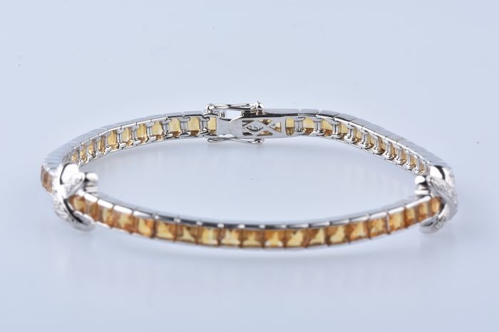 18 kt. White gold - Bracelet - 3.99 ct Citrine - Diamonds