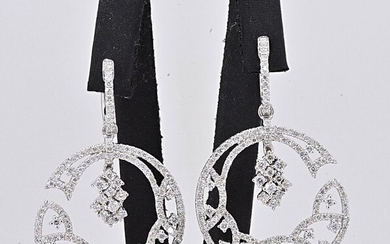 18 kt. White gold - Designer earrings - 4.45 ct Diamond