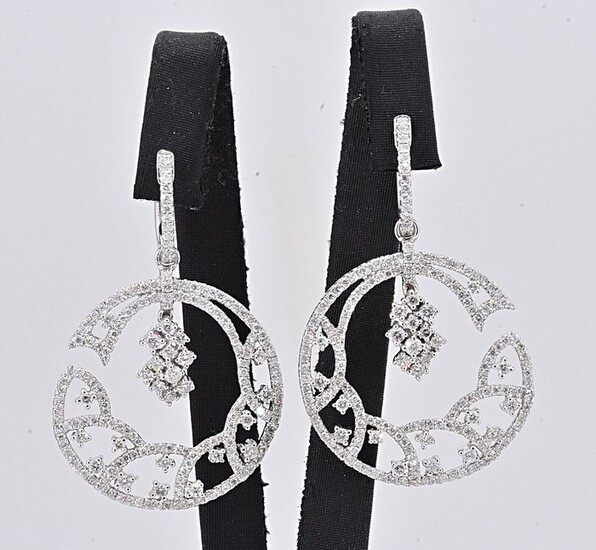 18 kt. White gold - Designer earrings - 4.45 ct Diamond