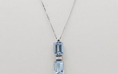 18 kt. White gold - Necklace with pendant Aquamarine - Diamonds