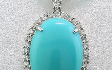 18 kt. White gold - Pendant - 8.81 ct Turquoise deep turquoise blue wreath of brilliant cut diamonds