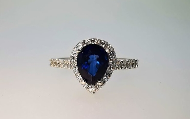 18 kt. White gold - Ring - 1.62 ct Sapphire - Diamond