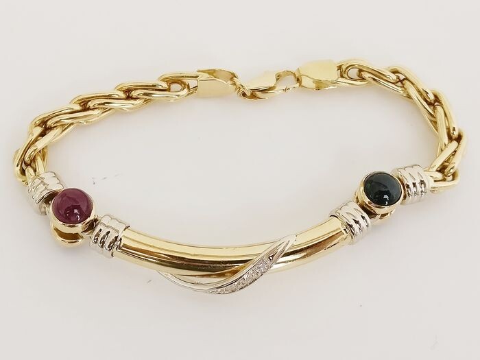 18 kt. Yellow gold - Bracelet Diamond - Ruby, Sapphire