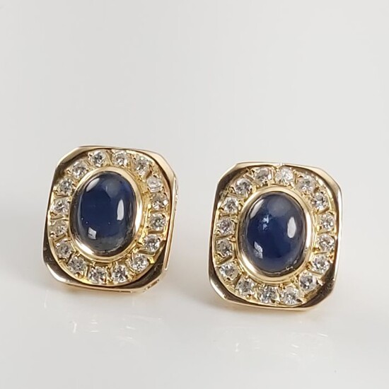 18 kt. Yellow gold - Earrings - 2.20 ct Sapphire - Diamonds
