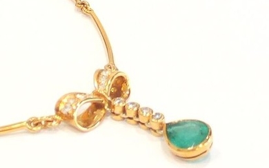18 kt. Yellow gold - Necklace Emerald - Diamonds