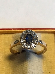 18 kt. Yellow gold - Ring - 0.45 ct Sapphire - Diamonds