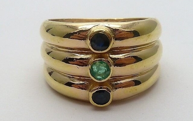 18 kt. Yellow gold - Ring - Emerald, Sapphires