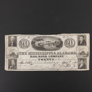 1837 $20 Obsolete Currency Note