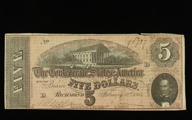 1864 $5 Confederate States of America (Fr. T69)