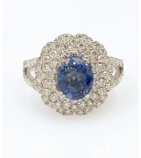 18K BLUE SAPPHIRE & DIAMOND RING