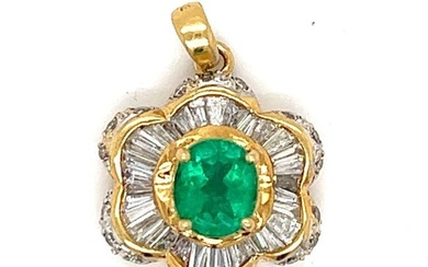 18K Yellow Gold Emerald & Diamond Pendant