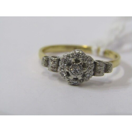 18ct YELLOW GOLD VINTAGE DIAMOND CLUSTER RING, Size 'O', app...