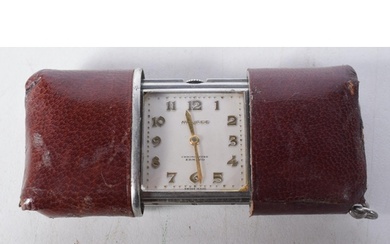 1920s Red Leather Sliding Case Movado Ermeto Travelling Cloc...