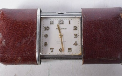 1920s Red Leather Sliding Case Movado Ermeto Travelling Clock, Swiss Made.? 3.5 cm x 7.7cm, weight 7