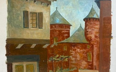 1950's Modernist/ Cubist Painting - Into The French Autumnal Town